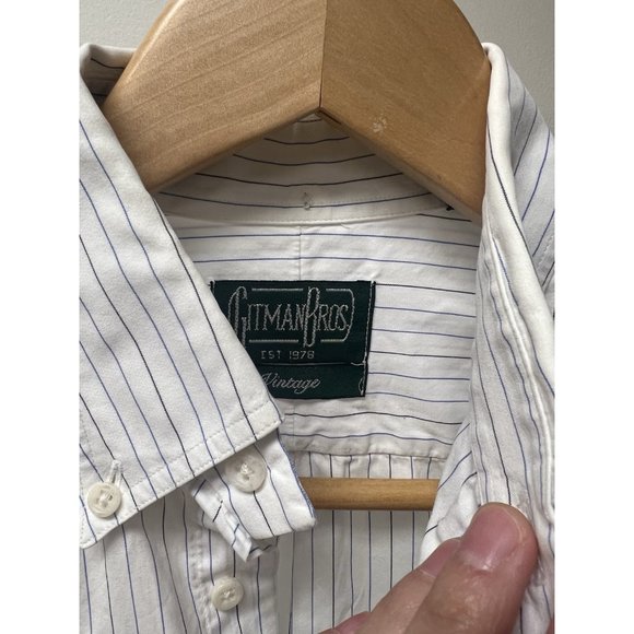 Gitman Bros Vintage Small White Blue Pencil Striped Dress Shirt USA MADE - Picture 2 of 5